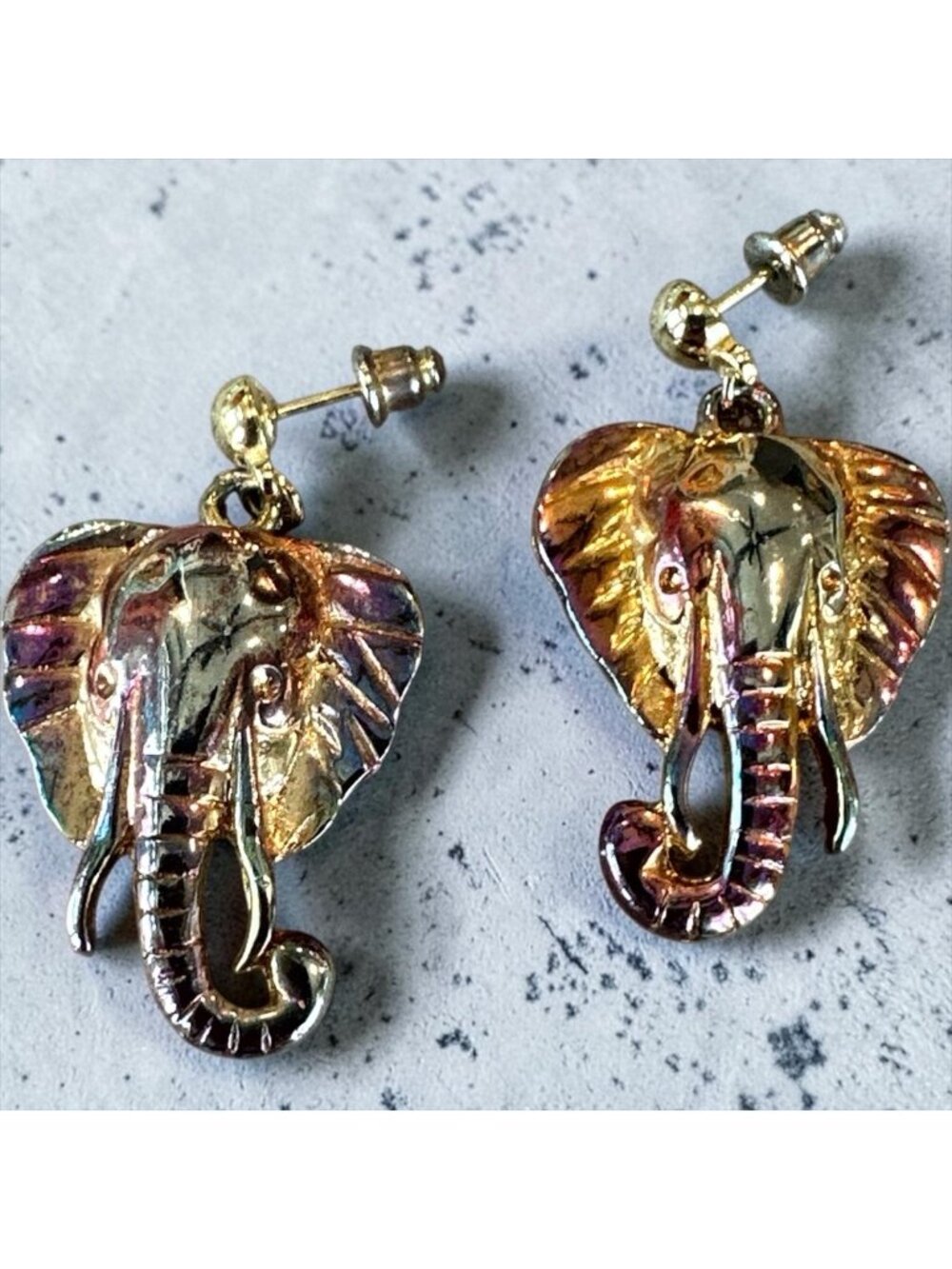 Niobium African Animal Safari Elephant Serengeti Earrings Dangle Head 1.75”